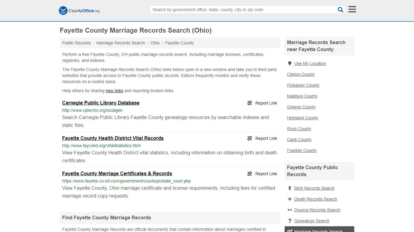 Fayette County Marriage Records Search (Ohio) - County Office